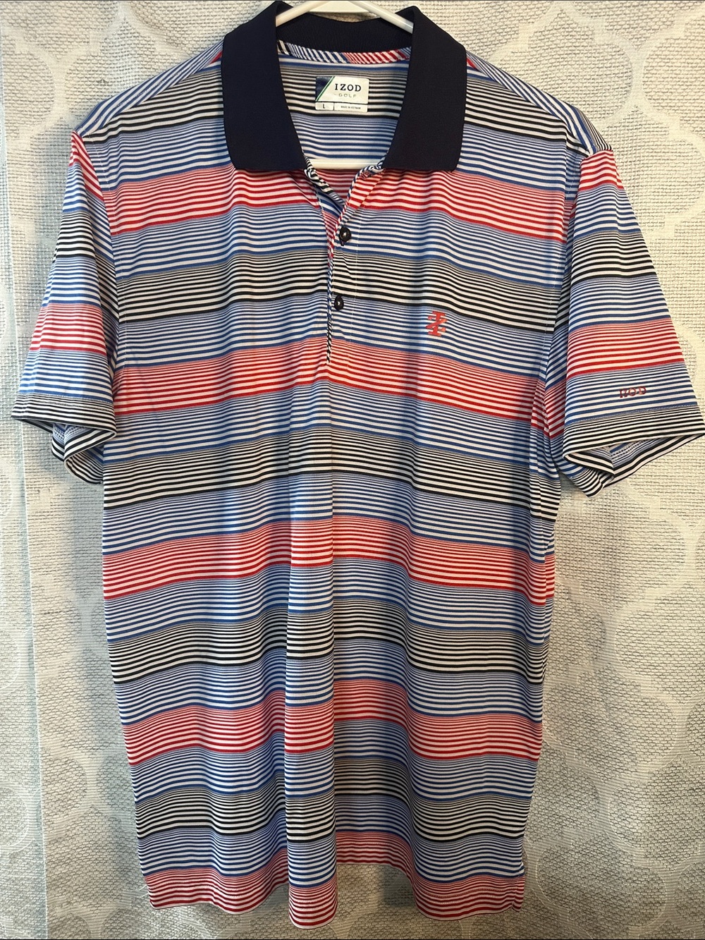 IZOD Sport Luxury Edition Striped Performance Golf Polo Shirt Red Blue Men's L